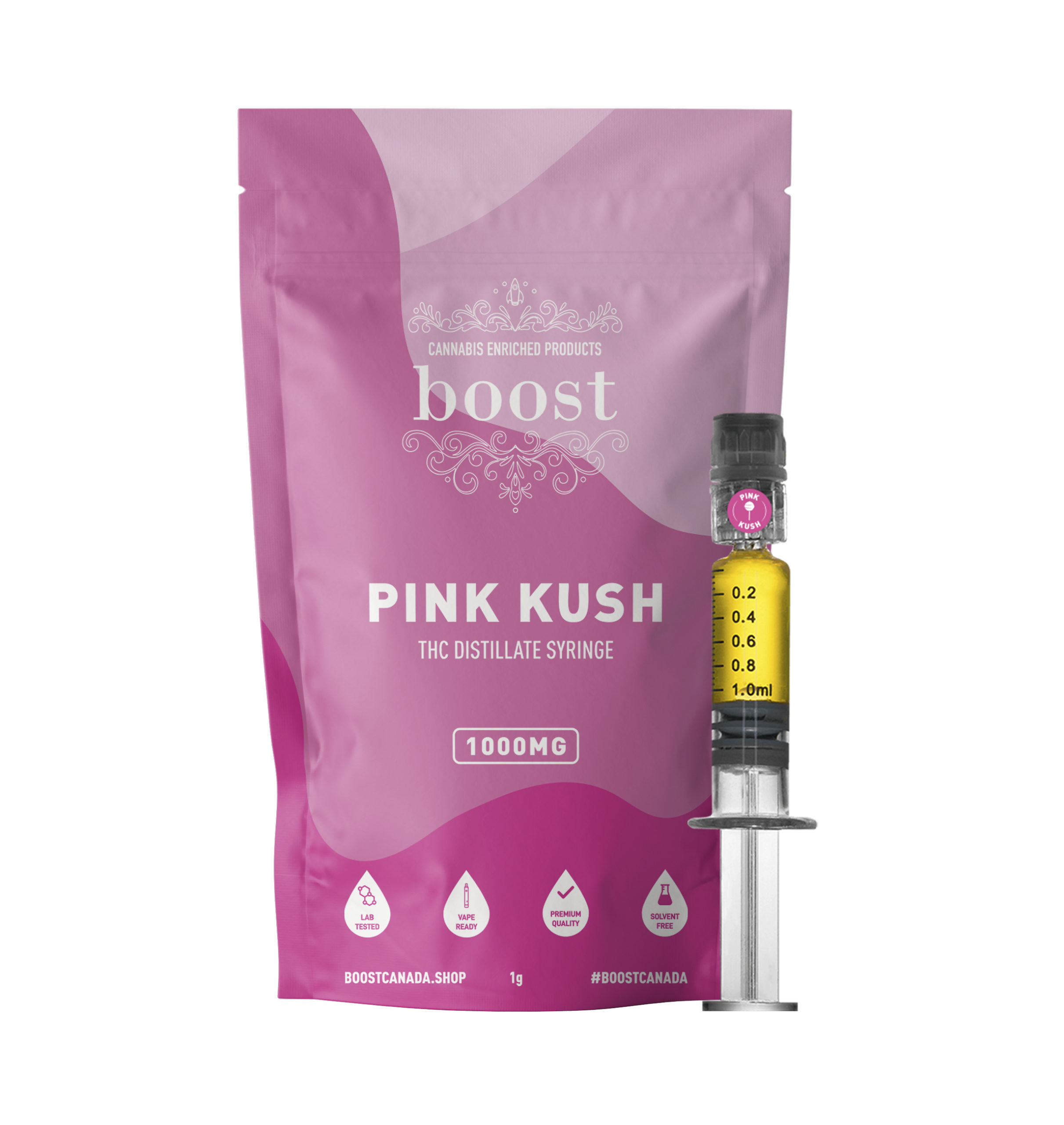 THC Distillate Glass Syringe - Pink Kush 1000mg