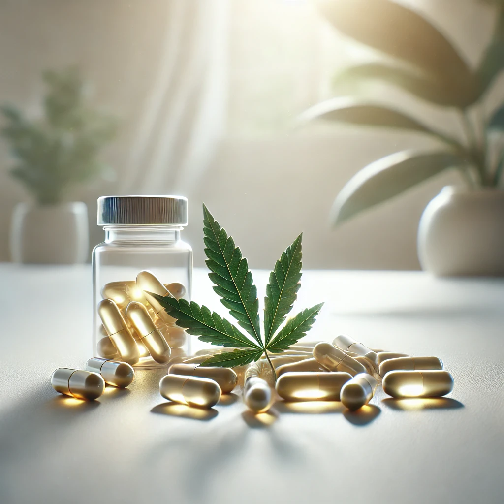 Picture of CBD capsules in a jar