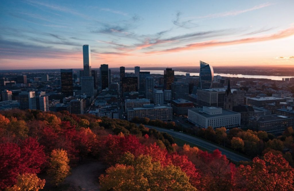 Montreal skyline from Mount Royal in autumn